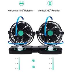 HITOPTY 12V Electric Car Fan, Dual Head 360 Degree Swivel 2 Switches 2 Speeds Dashboard Air Fan with Cigarette Lighter for Auto Vehicles SUV RV Boat