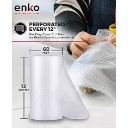 enKo Bubble Cushioning Wrap Roll for Packing Moving Shipping Supplies - (2 Pack, 3/16'', Total: 12'' x 60 ft) - (30''/Roll) Perforated Every 12'' (20 Fragile Sticker Labels Included)