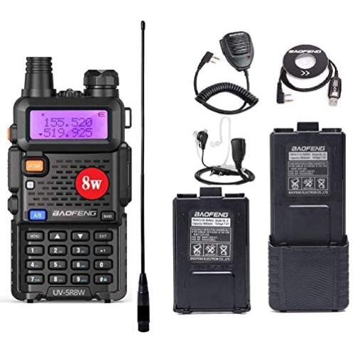 Ham Radio UV-5R 8Watt Dual Band Two Way Radio with More 3800mAh Battery and Tube Earpiece and Handheld MIC and NA-771 Antenna and USB Programming Cable