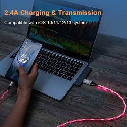 iPhone Charger Cable,[MFi Certified] Aoliplus 6ft LED Flowing Lightning Cable Fast Charger Data Sync Transfer Cord Compatible with iPhone 12 SE 11 PRO MAX XS XR X 8 7 Plus 6S 6 iPad (Red)