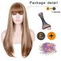 Smooth light brown long wig, slightly curly synthetic fiber, broken bangs wig, heat-resistant clothing wig, natural-colored female party hairstyle