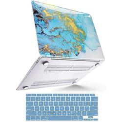 B BELK MacBook Air M1 Case, MacBook Air 13 inch Case 2020 2019 2018 Release A2337 A2179 A1932 with Touch ID, Vivid Gold Line Mac Air 2020 Case Laptop Plastic Hard Shell + 2 Keyboard Covers, Blue Gold