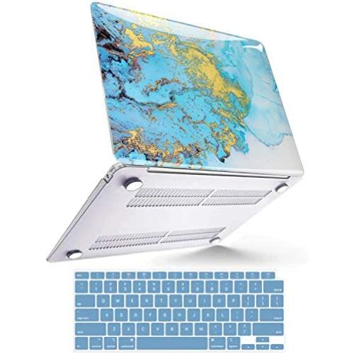 B BELK MacBook Air M1 Case, MacBook Air 13 inch Case 2020 2019 2018 Release A2337 A2179 A1932 with Touch ID, Vivid Gold Line Mac Air 2020 Case Laptop Plastic Hard Shell + 2 Keyboard Covers, Blue Gold