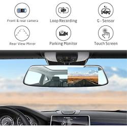 Backup Camera for Cars 4.3 Inch Mirror Dash Cam 1080P TOGUARD Touch Screen Front and Rear Dual Lens Car Camera with Parking Assistance, Rearview Mirror Camera with Waterproof Rear View Reverse Camera
