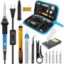 Soldering Iron, Soldering Iron Kit Electronics, 60W Adjustable Temperature Welding Tool, 5pcs Soldering Iron Tip, Soldering Iron Stand, Desoldering Pump, Tweezers, Solder Wire, Rosin, Carry Bag