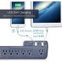 Mountable Surge Protector Power Strip JACKYLED 9.8ft 6 Outlets 4 USB Ports Electric Power Outlet with Right Angle Flat Plug Electric Long Extension Cord Power Charging Station for Home Office Gray