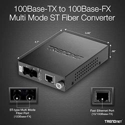 TRENDnet 100Base-TX to 100Base-FX Multi Mode ST Fiber Media Converter (2 Km / 1.2 Miles), Auto-Negotiation, Auto-MDIX, Full-Duplex Mode, Fiber to Ethernet Converter, Lifetime Protection, TFC-110MST