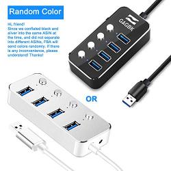 USB Hub 4 Port Multiple 3.0 Hub , GAGBK Portable High Speed USB Hub Splitter Box With ON/OFF Individual Switch / LED Light for Mac & PC , Computer Cables & Connector , USB Expander (Black / Silver Random ) (4 PORT)