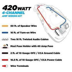 SCOSCHE Install Centric ICAK104 True 10 Gauge 4-Channel 420 W Max Complete Car Amp Installation Wiring Kit