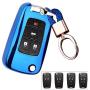 ROYALFOX(TM 2 3 4 5 Buttons TPU flip Remote Key Fob case Cover for Chevrolet Camaro Cruze Equinox Malibu SS Sonic Spark Volt Aveo Epica SAIL 3,Buick Lacrosse Encore GL8 Regal Excelle (Blue)