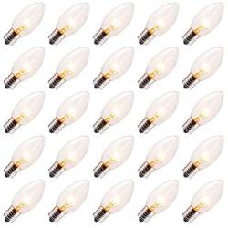 25 Pack C9 Incandescent Bulb, C9 Christmas Replacement Light Bulb for Christmas String Light, E17 Intermediate Base, 7 Watt, Clear