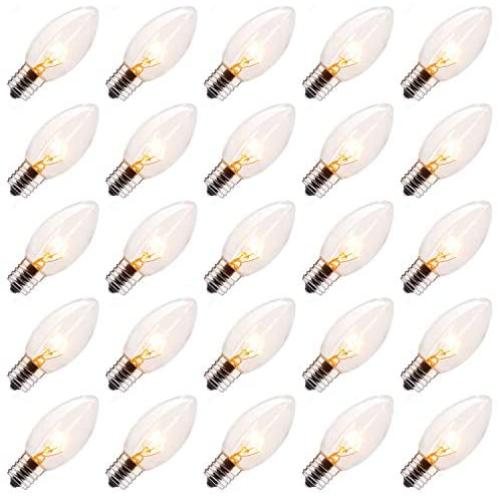 25 Pack C9 Incandescent Bulb, C9 Christmas Replacement Light Bulb for Christmas String Light, E17 Intermediate Base, 7 Watt, Clear