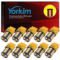 Yorkim 3157 LED Light Bulbs Amber Super Bright , 3056 3156 3156A 3057 4057 3157 4157 T25 LED Bulbs for Brake Lights, Backup Reverse Lights， Reverse Tail Lights - Pack of 10