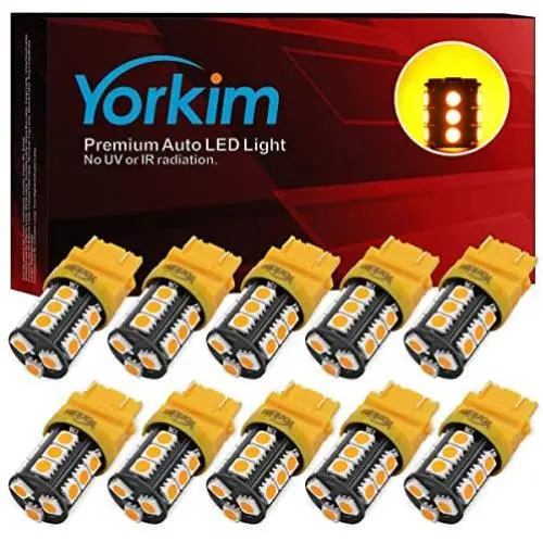 Yorkim 3157 LED Light Bulbs Amber Super Bright , 3056 3156 3156A 3057 4057 3157 4157 T25 LED Bulbs for Brake Lights, Backup Reverse Lights， Reverse Tail Lights - Pack of 10