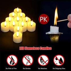 Battery Flickering Tea Lights with Timer, Punasi Set of 12 Battery Operated LED Realistic Electronic Flameless Candles with Fake Candle Wicks for Home Room Party Wedding Decor - Warm White