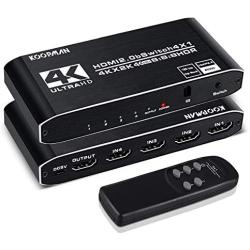 4k HDR HDMI Switch, Koopman 4 Ports HDMI 2.0 Switcher Selector with IR Remote Control, Supports HDCP 2.2 4K@60Hz UltraHD HDR10 3D HD1080P Dolby DST, HDMI Splitter for PS4 Xbox Apple TV Fire Stick
