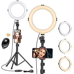Selfie Ring Light with Tripod Stand - Dimmable Makeup Ring Light Led Camera Ringlight with Tripod and Phone Holder for Live Stream/Makeup/YouTube Video, Compatible for iPhone Android, Remote(Upgraded)