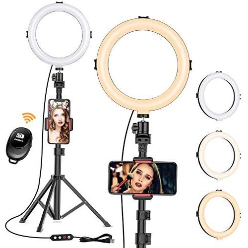 Selfie Ring Light with Tripod Stand - Dimmable Makeup Ring Light Led Camera Ringlight with Tripod and Phone Holder for Live Stream/Makeup/YouTube Video, Compatible for iPhone Android, Remote(Upgraded)