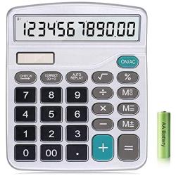 Calculator,12-Digit Solar Battery Basic Calculator,Solar Battery Dual Power with Large LCD Display Office Calculators (Silver)