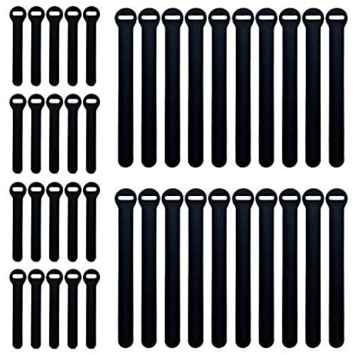 Wrap-It Self-Gripping Storage Straps, Black, 40 Pack (20 4” Straps, 20 8” Straps) – Reusable Hook and Loop Cord Organizer Cable Ties for Cord Management and Organization