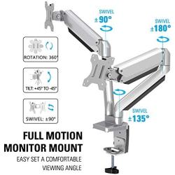MOUNTUP Dual Monitor Stand Mount- 2 Monitor Arm Desk Mount with Gas Spring, Die-Cast Aluminum Computer Monitor Stand fits 2 Screen 17 to 32 inch - Each Arm Holds up to 17.6LBS MU0024