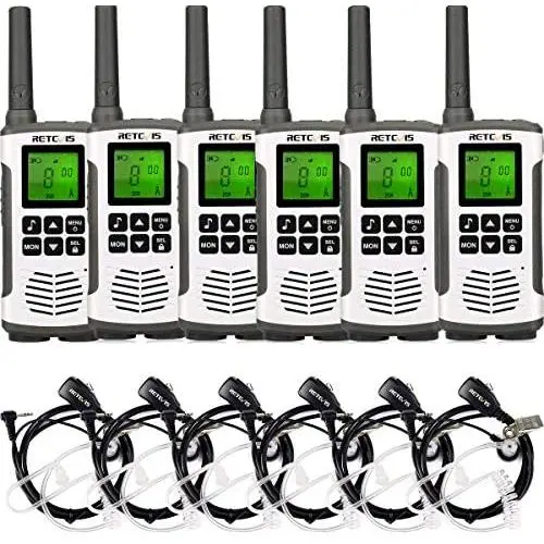 Retevis RT45 Two Way Radios Long Range Rechargeable, Walkie Talkies for Adult with Earpiece,AA Flashlight USB Handsfree LCD,2 Way Radio Business Retail Hotel School(6 Pack)