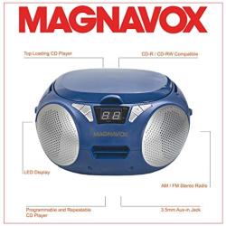 MAGNAVOX MD6924-BL Portable Top Loading CD Boombox with AM/FM Stereo Radio in Blue | CD-R/CD-RW Compatible | LED Display | AUX Port Supported | Programmable CD Player |
