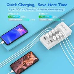 USB Charger USB Charging Station with Rapid Charging Auto Detect Technology Safety Guaranteed 10-Port Family-Sized Smart USB Ports for Multiple Devices Smart Phone Tablet Laptop Computer