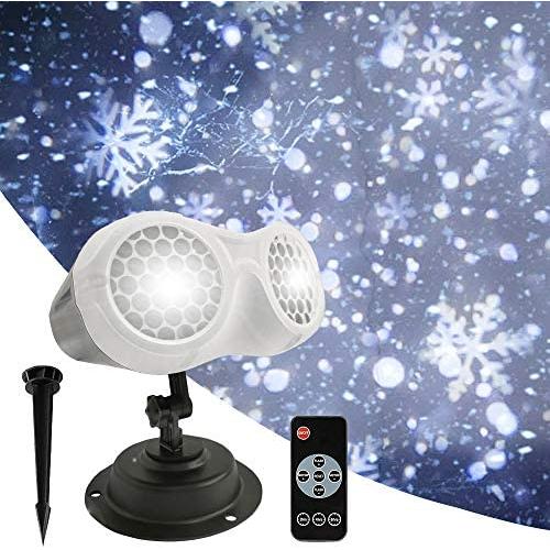 Snowflake Projector Light Outdoor Christmas Snowfall Projection LED Light with Remote Control, JeffWell 2020 Upgrade Moving Snowflake Light Projector Indoor Two Tubes Projection Light for Decoration