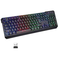 KLIM Chroma Rechargeable Wireless Gaming Keyboard + Slim, Durable, Ergonomic, Quiet, Waterproof, Silent Keys + Backlit Wireless Keyboard for PC PS4 Xbox One Mac + Teclado Gamer + New 2021 Version