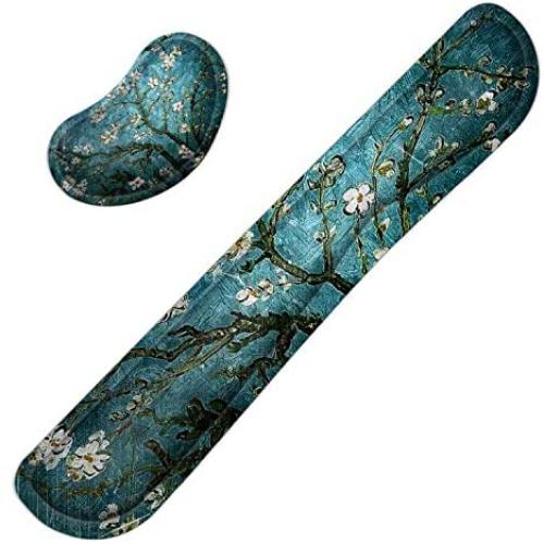 Meffort Inc Gaming Keyboard Wrist Pad & Mouse Wrist Rest Cushion Support Combo Set – Durable Ergonomic Anti Slip Non-Slip Base - Almond Blossoming