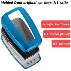 Lcyam Key Fob Cover Tpu Glossy Shiny Remote Protection Case Key Holder Fits for 2020 Toyota Highlander Corolla Camry RAV4 Prius C-HR 2019 2020 2021 Keyless Car Key 3/4 Button (Blue)