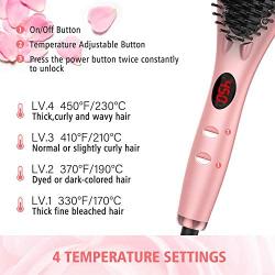 Ionic Straightening Brush, GLAMFIELDS Hair Straightener Brush with Anti-Scald, Anti Frizz, 30s Fast Ceramic Heating, Auto Temperature Lock & Auto-Off, Dual Voltage Straightening Comb for Home, Travel