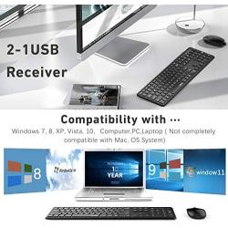 Wireless Keyboard and Mouse Combo, Jelly Comb KUT027 Wireless Keyboard and Mouse-- 2.4GHz Full Size Ultra-Thin Keyboard Mouse for Computer, Laptop, PC, Desktop, Windows 7, 8, 10 - Black