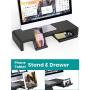 Foldable Monitor Stand Riser, Klearlook 3 Width Adjustable Computer Stand with Storage Drawer Tablet and Phone Stand Holder Desk Organizer for TV PC Laptop Computer Printer Fax Machines [Black]