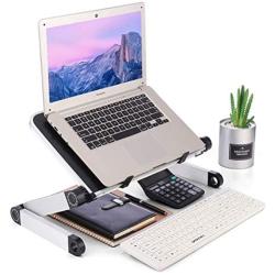 Laptop Stand with Fan, Adjustable Laptop Table Stand, Ergonomic Laptop Riser Notebook Reading Holder for Desk, Foldable Laptop Desk Stand Lap Bed Tray Table Standing Desk (Black with Fan, Large)