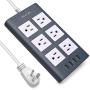 9.8 Ft Long Extension Cord Surge Protector, JACKYLED 15A Power Strip Flat Plug 6 Outlets 3.1A 4 USB Ports Fast Charging, Fireproof Electric Outlet Desktop Charger for Home Office Kitchen, Blue White