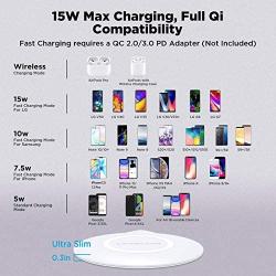 LETSCOM Ultra Slim Wireless Charger, Qi-Certified 15W Max Fast Wireless Charging Pad, Compatible with iPhone 12/11/11 Pro/XS Max/XR/XS/X/8/8+, Galaxy Note 10/Note 10+/S10/S10+/S10E (No AC Adapter)