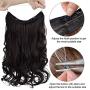 HOOJIH Halo Hair Extensions 2 Ways Adjustable Head Size One Piece Curly Wavy Hair Extension Synthetic Hairpieces for Women 20 Inch --Black brown