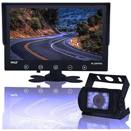 Backup Rearview Camera Monitor System - Car Truck Reverse Parking Waterproof Monitor Kit w/ 9'' LCD Display Monitor, Night Vision, Anti-Glare, for Truck, Trailer, Vans, DC 12-24V - Pyle