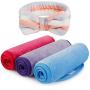Makeup Remover Cloth 3 Pack + Spa Hairband 1 Pack - Reusable Microfiber Towel, Move Makeup Instantly, Suitable for All Skin Types, Spa Headband Bowknot Makeup Shower Headbands for Washing Face Shower Spa