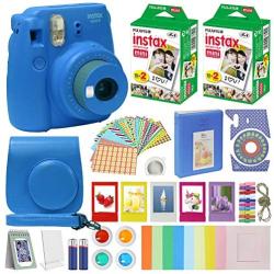 Fujifilm Instax Mini 9 - Instant Camera Cobalt Blue with Carrying Case + Fuji Instax Film Value Pack (40 Sheets) Accessories Bundle, Color Filters, Photo Album, Assorted Frames, Selfie Lens + More