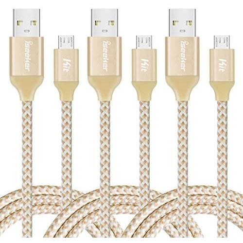 Micro USB Charger(6ft), iSeekerKit High Charging Speed USB 2.0 A Male to Micro Nylon Braided Cords with Aluminum Connectors for Samsung, HTC, Nokia, Android and More [3 Pack]