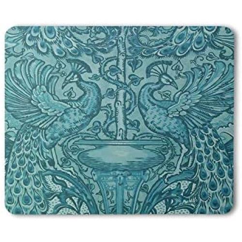 Moslion Peacock Mouse Pad Mascot Animal Totem Victorian Flowers Lucky Teal Blue Gaming Mouse Mat Non-Slip Rubber Base Thick Mousepad for Laptop Computer PC 9.5x7.9 Inch