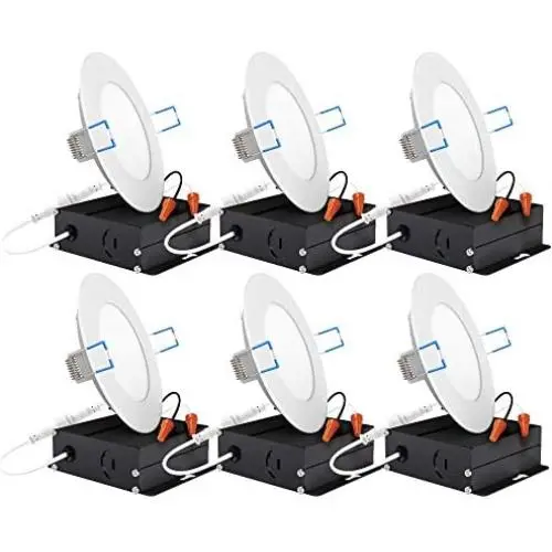 Sunco Lighting 6 Pack 4 Inch Slim LED Downlight with Junction Box,10W=60W, 650 LM, Dimmable, 2700K Soft White, Recessed Jbox Fixture, Simple Retrofit Installation - ETL & Energy Star Sunco Lighting 6 Pack 4 Inch Slim LED Downlight with Junction Box,10W=60W, 650 LM, Dimmable, 2700K Soft White, Recessed Jbox Fixture, Simple Retrofit Installation - ETL & Energy Star