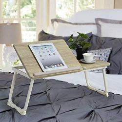 HouseInBox Wooden Laptop Desk, Separated Bed Tray Lap Desk Table, Adjustable Angle Desktop with Foldable Metal Legs, 25.5 x 11.8 Inch (Wood White)