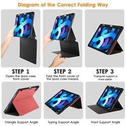 DTTO Case for iPad Air 4 2020, iPad 10.9 Case, Double-fold Folio Stand Shockproof TPU Back Cover with Built-in Apple Pencil Holder - Auto Wake/Sleep and Multiple Viewing Angles, Pink