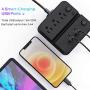 Power Strip with USB, iClever USB Charging Station with 3 Outlet 4 USB Ports, 10A 5ft Extension Cord, Dual Switch Control, Overload Protection, Phone Tablet Stand for Home, Office and Hotel - Black