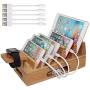 Bamboo Charging Station Organizer for Multiple Devices & Wood Desktop Docking Charging Stand Such As Cell Phone, Tablets, Phone Case and Watch Stand - Pezin & Hulin