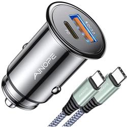 USB C Car Charger Super Mini AINOPE All Metal 36W Fast USB Car Charger PD&QC 3.0 Dual Port Car Adapter Compatible with iPhone 12/12 Pro/Max/12 Mini/iPhone 11/Pro/Max/XR/XS/Max/8/8P, Note 10/S10/S9